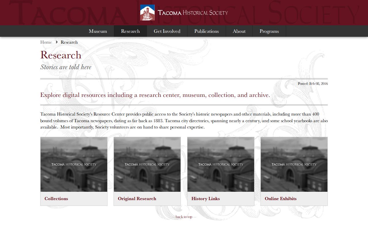 Tacoma Historical Society research resources supporting Graham city directory work