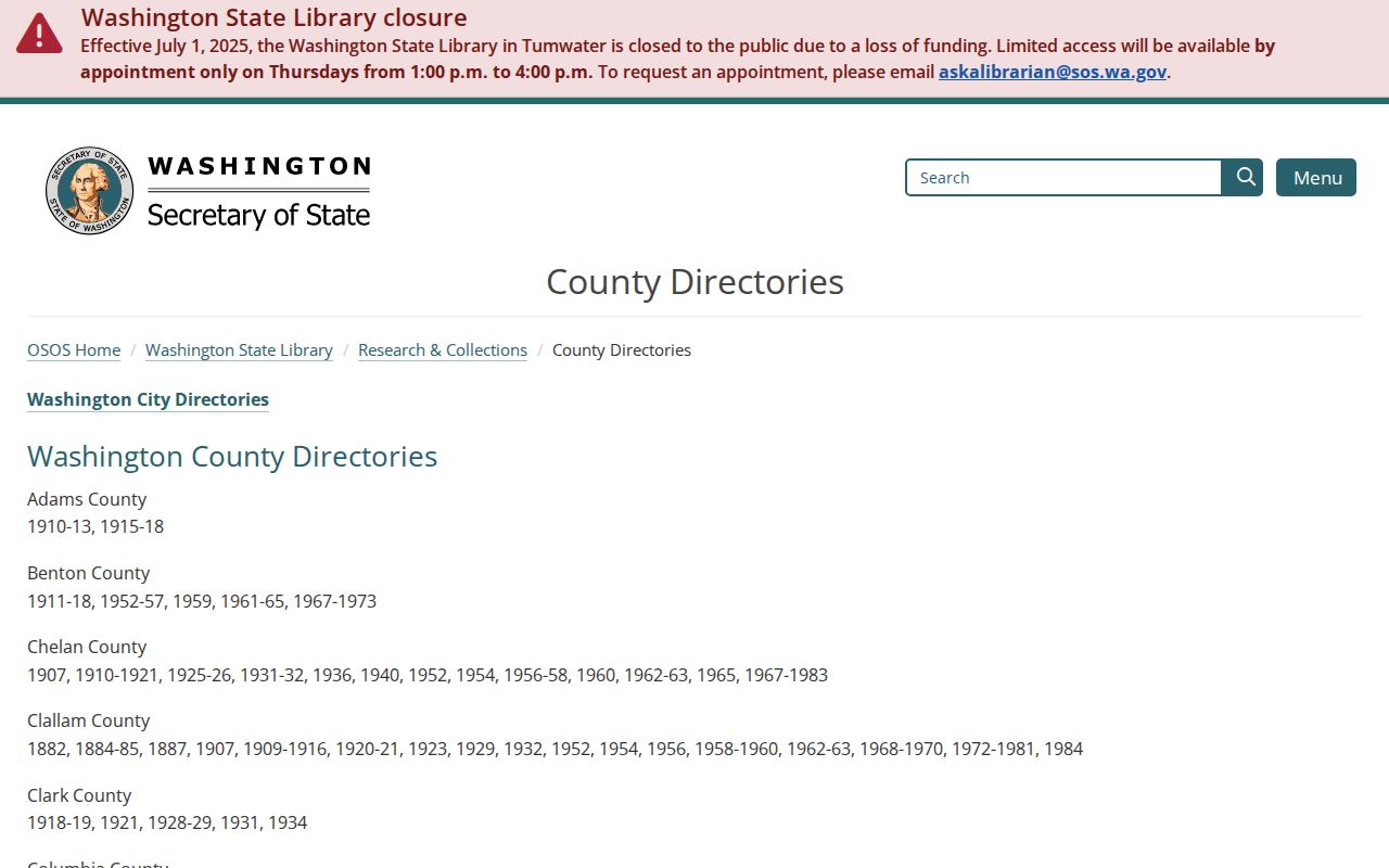 Washington State Library Pierce County directory holdings used for Graham genealogy